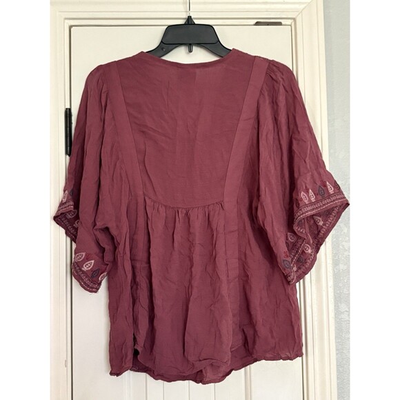 Knox Rose Boho Embroidered Top Medium Peasant Cottagecore Blouse Tie Front VNeck - Picture 6 of 6